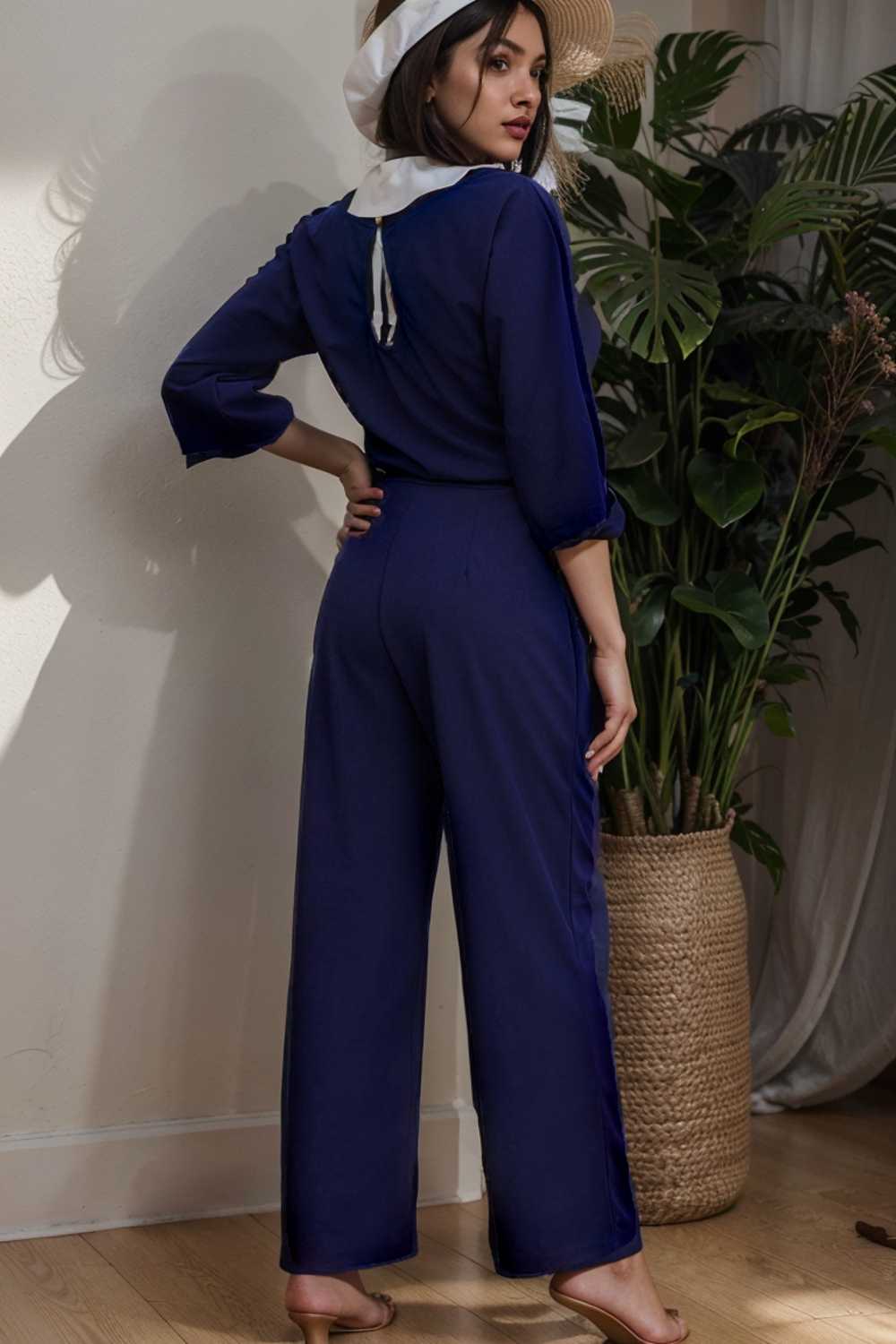 solid color one shoulder short sleeve jumpsuit 111087