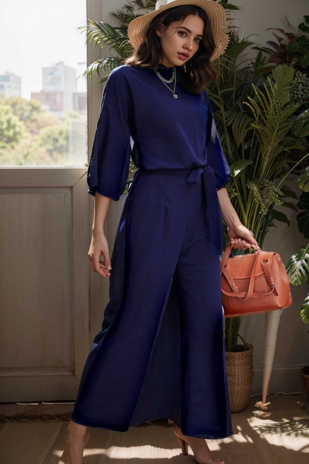 solid color one shoulder short sleeve jumpsuit 110183