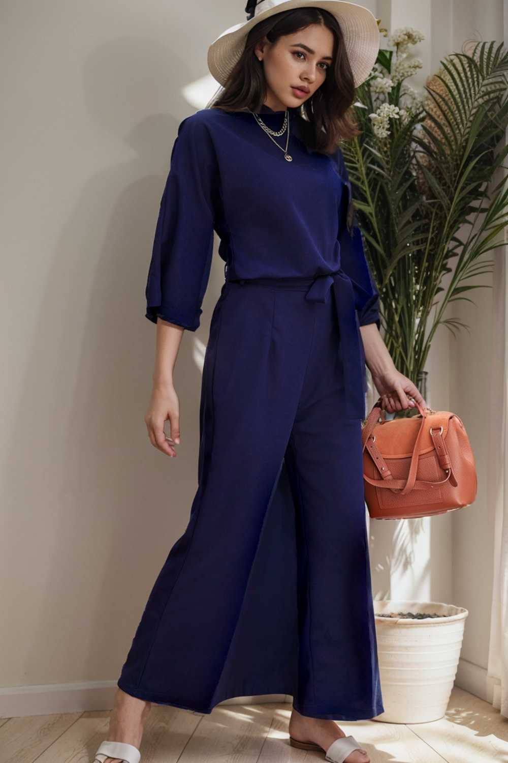 solid color one shoulder short sleeve jumpsuit 110182
