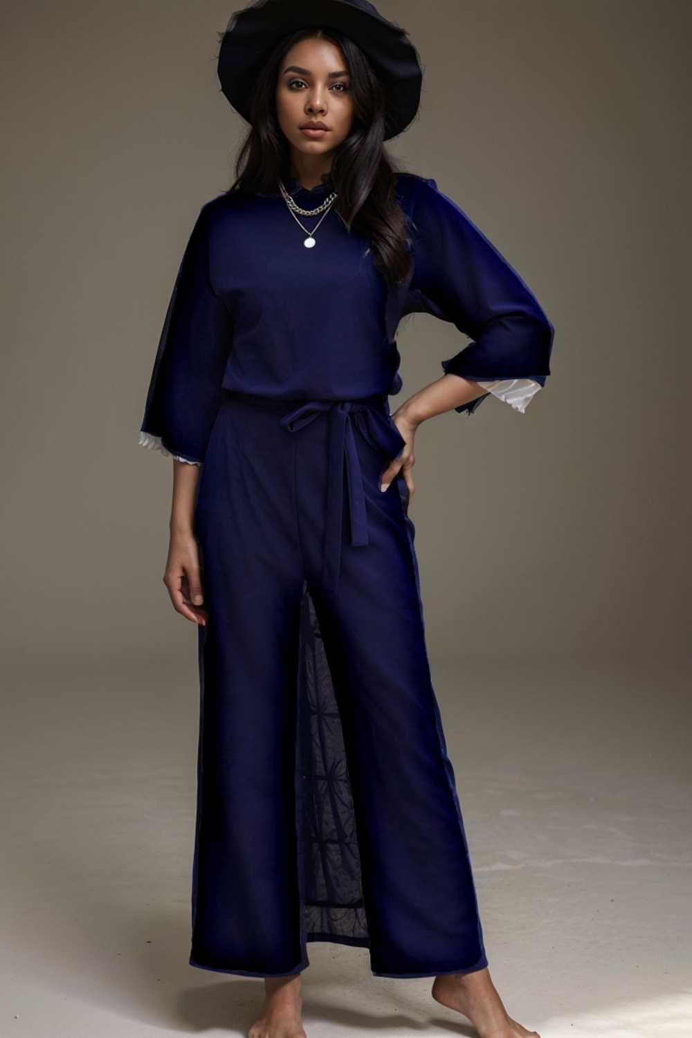 solid color one shoulder short sleeve jumpsuit 111084