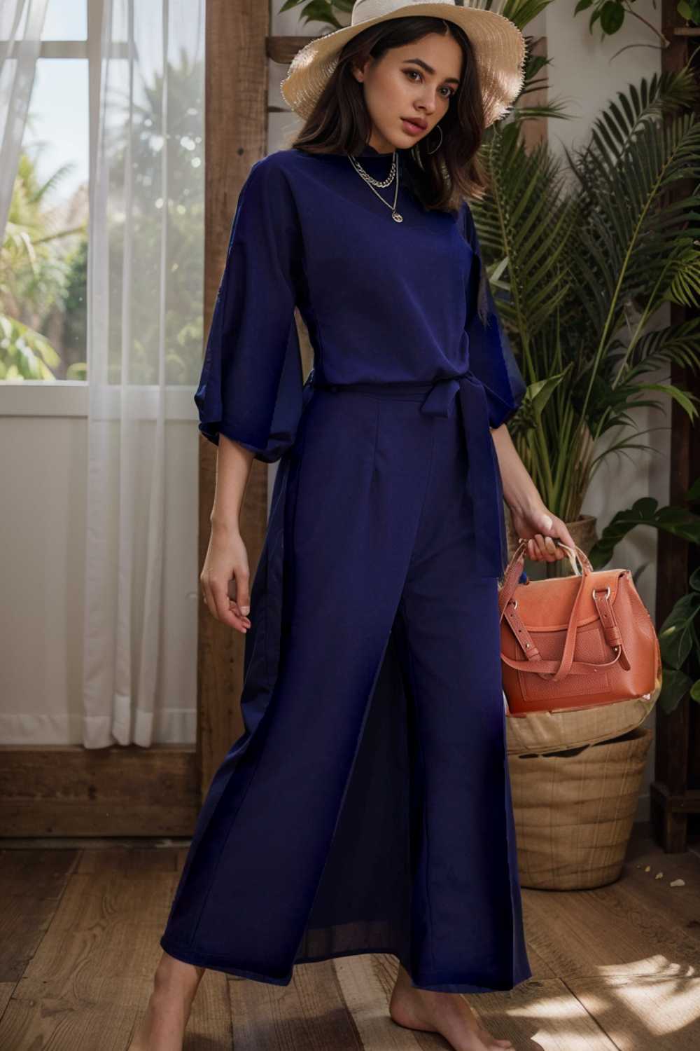 solid color one shoulder short sleeve jumpsuit 111083