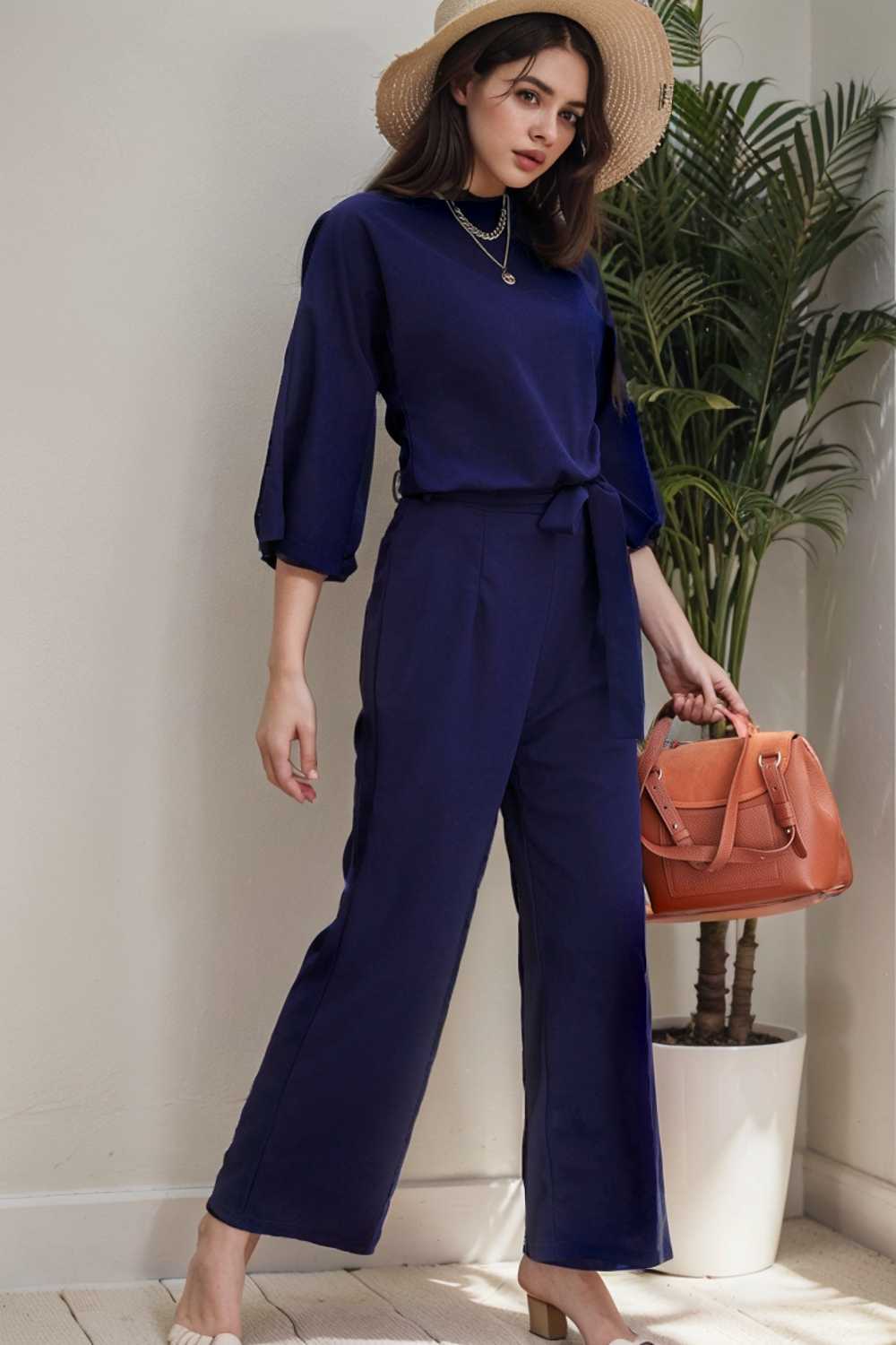 solid color one shoulder short sleeve jumpsuit 108063