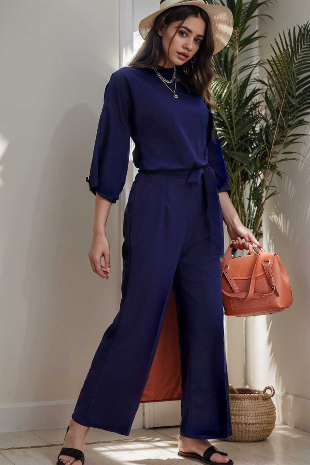 solid color one shoulder short sleeve jumpsuit 111081