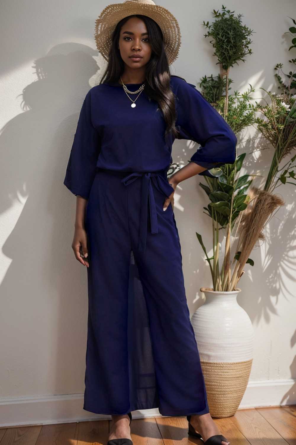 solid color one shoulder short sleeve jumpsuit 108448