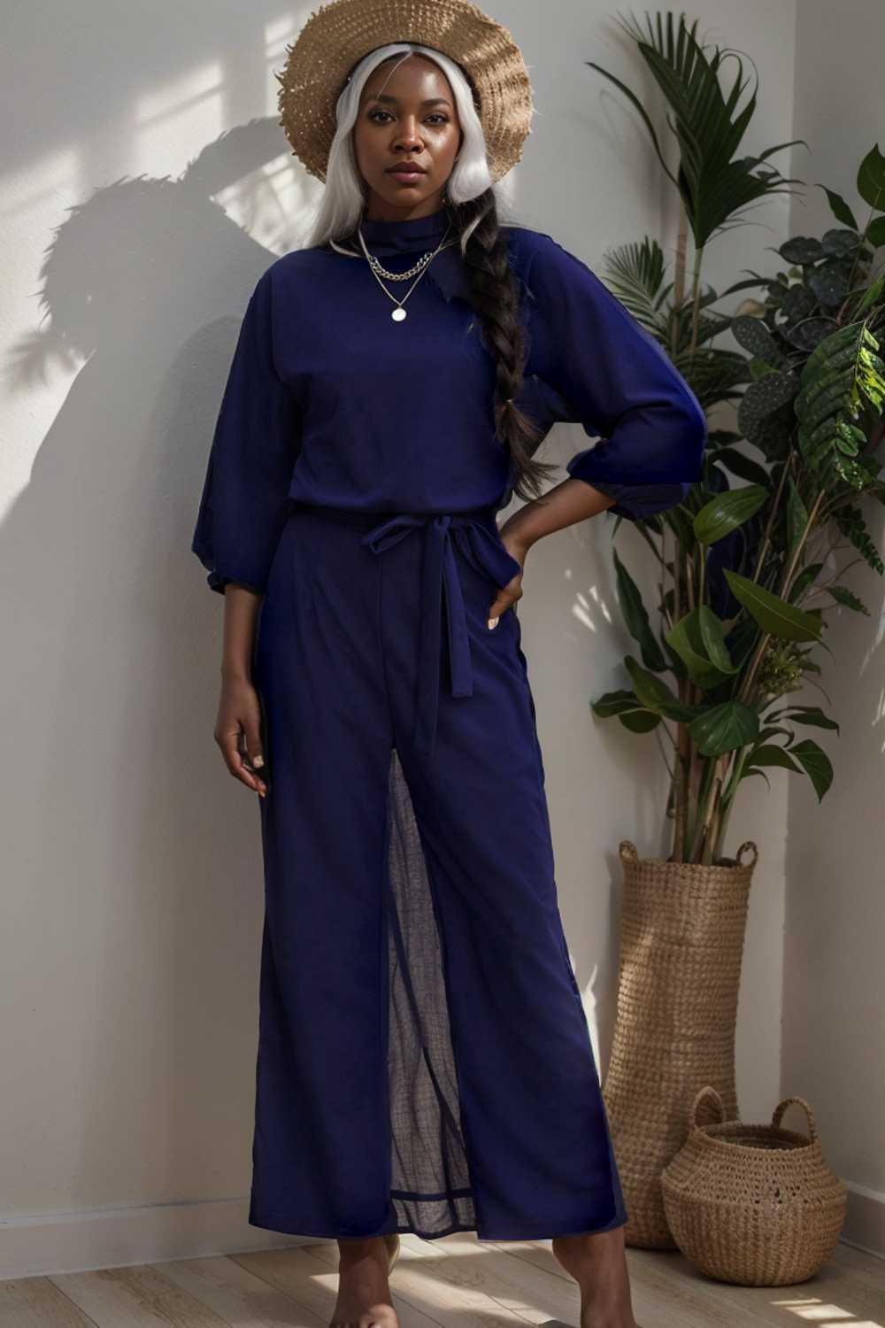 solid color one shoulder short sleeve jumpsuit 108447