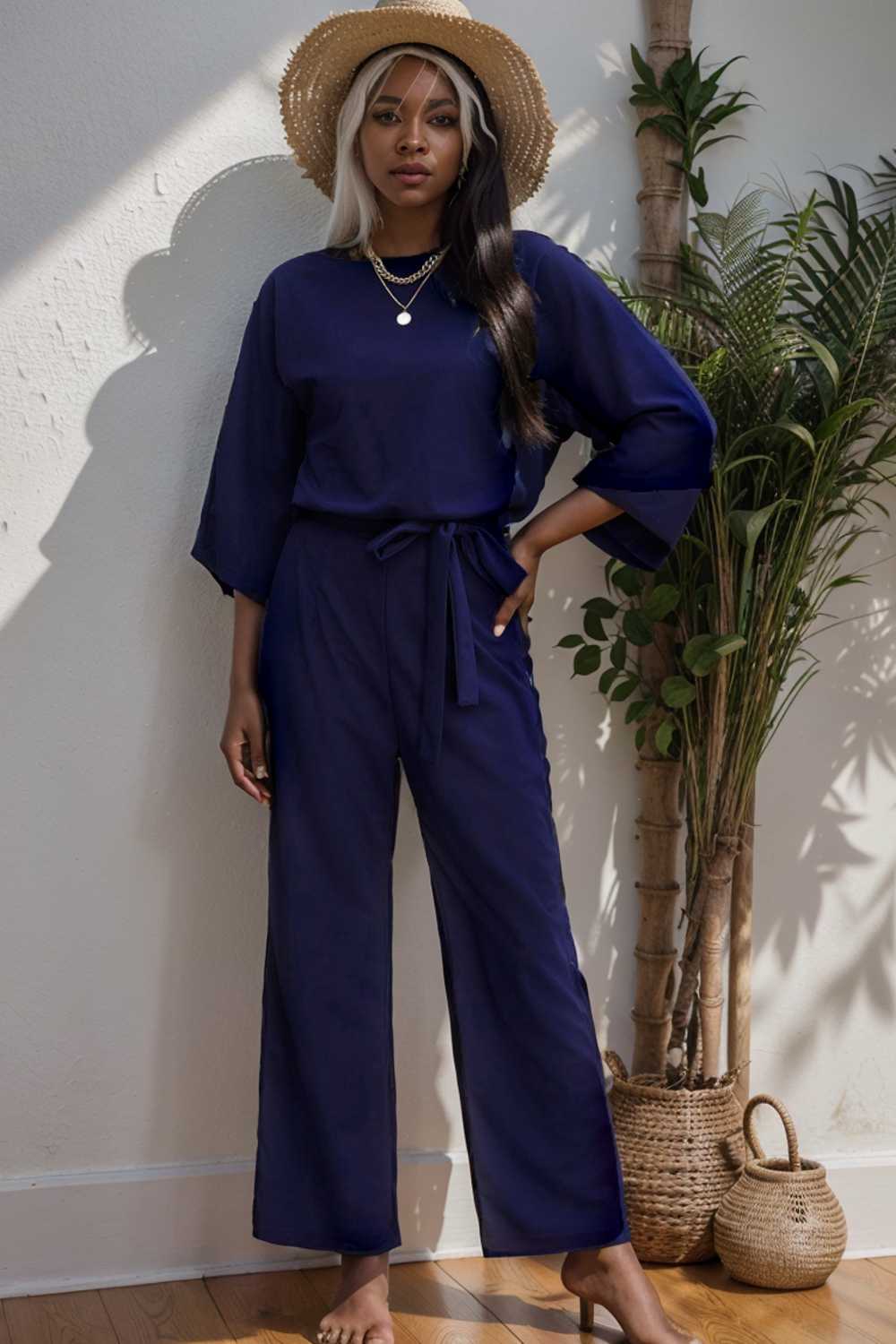 solid color one shoulder short sleeve jumpsuit 111079