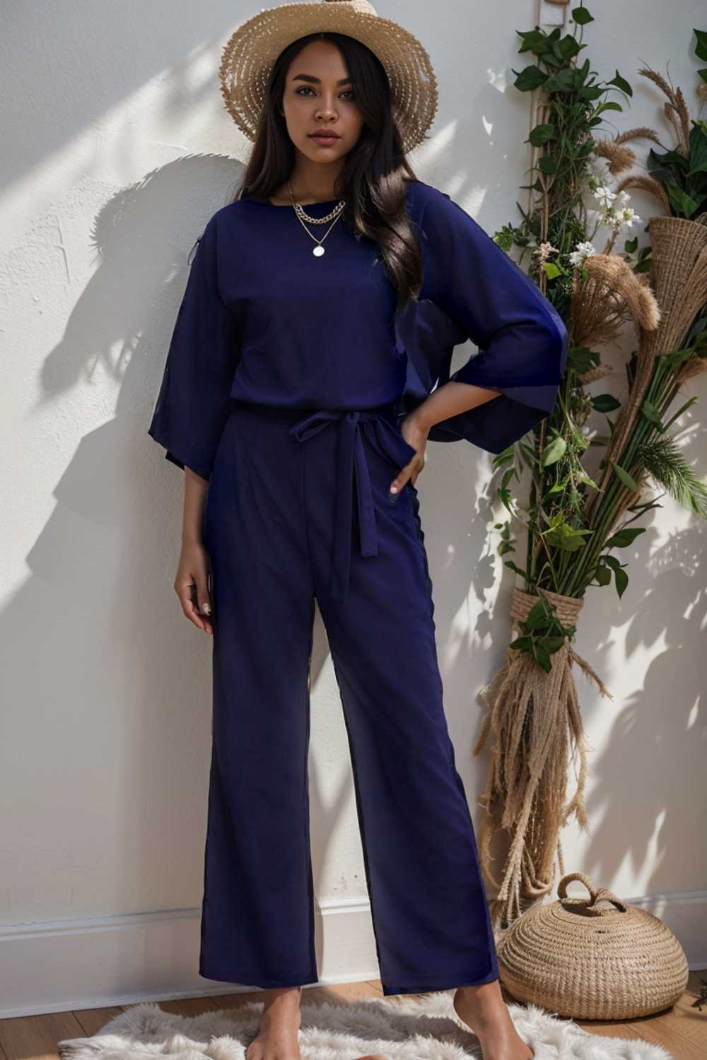 solid color one shoulder short sleeve jumpsuit 111010