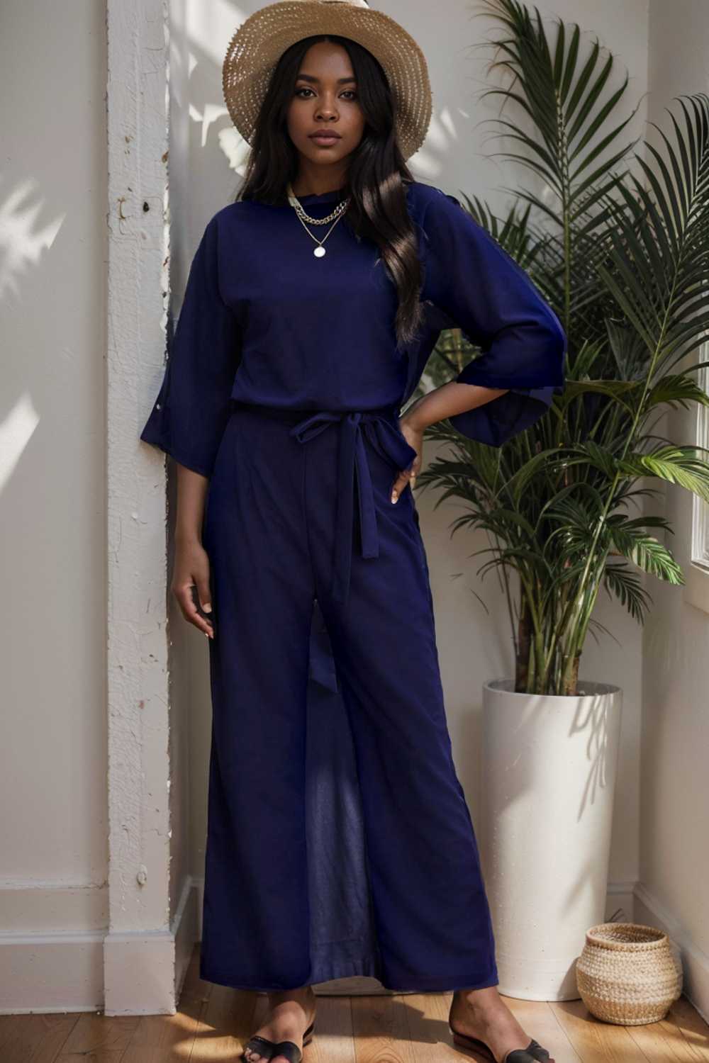 solid color one shoulder short sleeve jumpsuit 112781