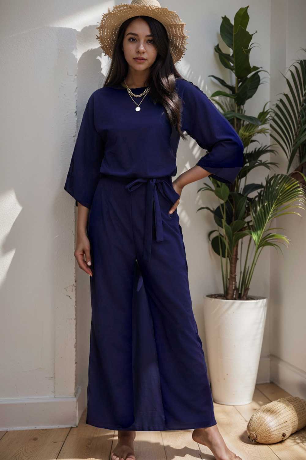 solid color one shoulder short sleeve jumpsuit 105013