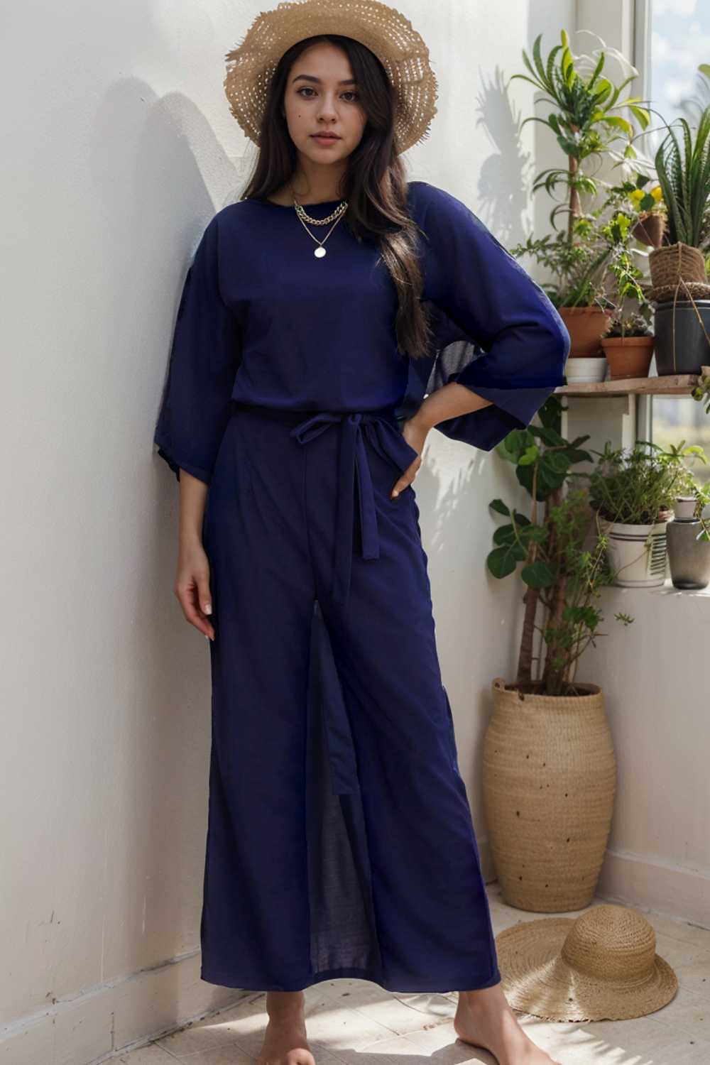 solid color one shoulder short sleeve jumpsuit 105012