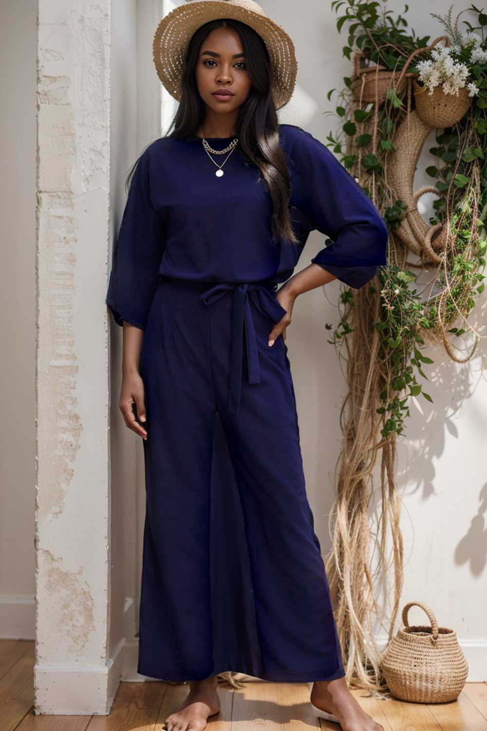 solid color one shoulder short sleeve jumpsuit 110178