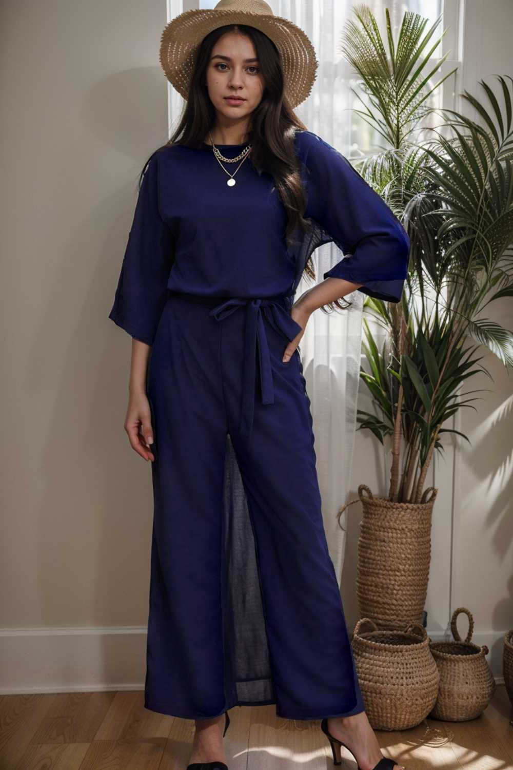 solid color one shoulder short sleeve jumpsuit 105011