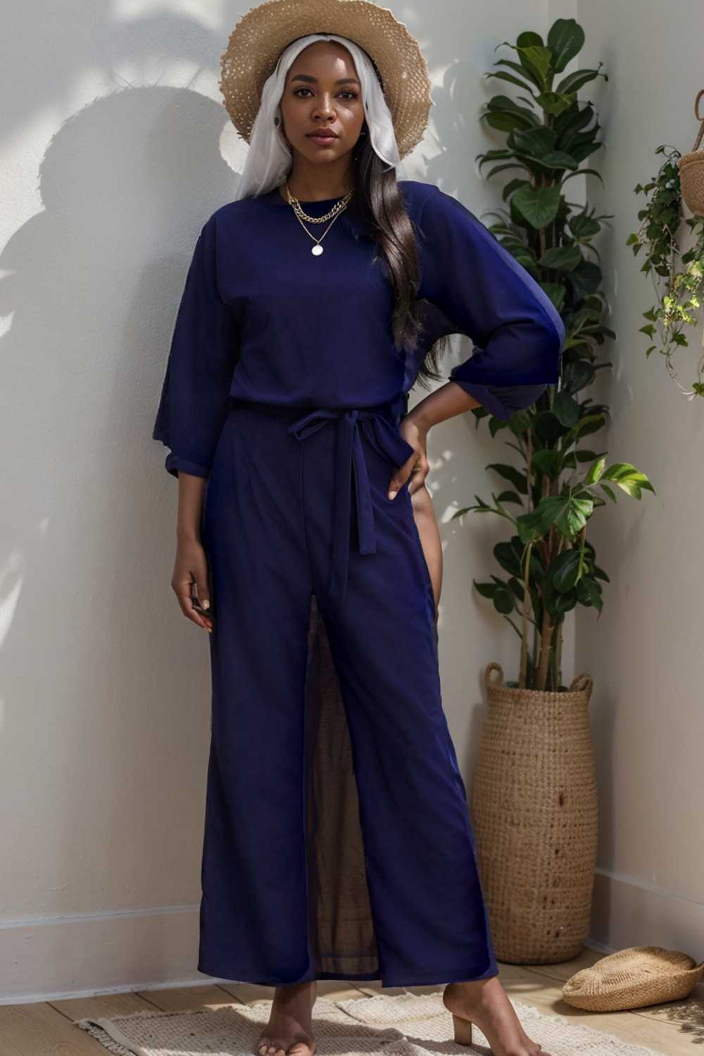 solid color one shoulder short sleeve jumpsuit 108445