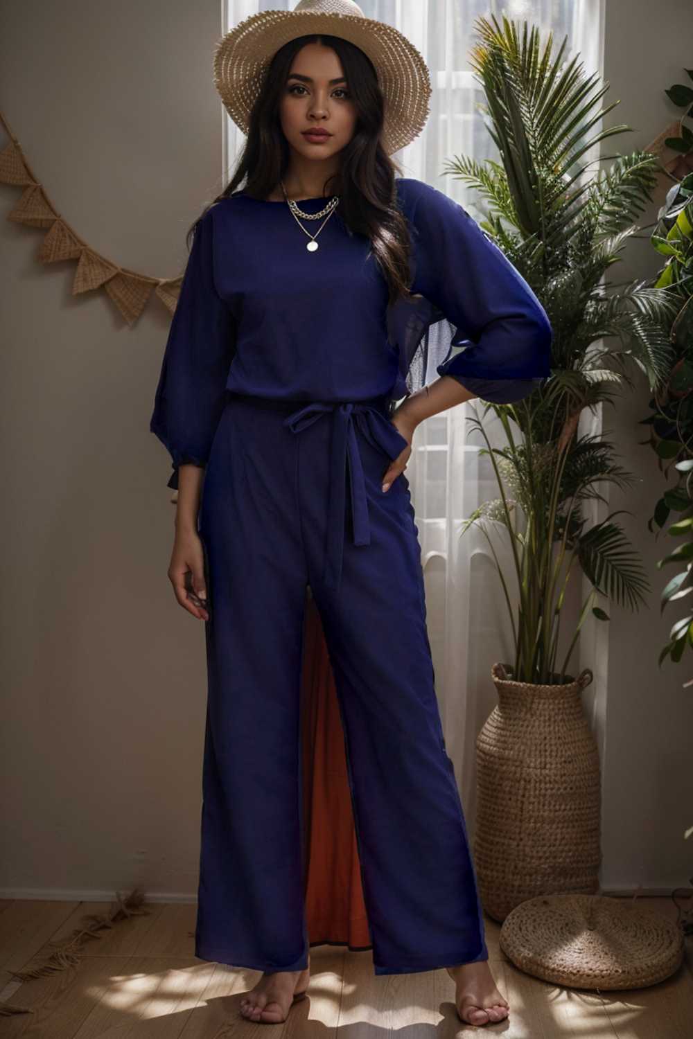solid color one shoulder short sleeve jumpsuit 108444