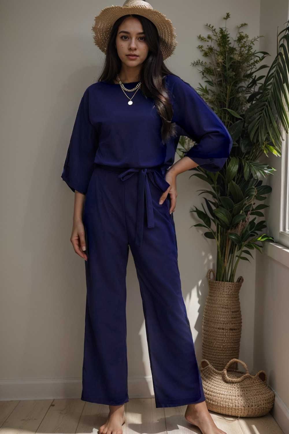 solid color one shoulder short sleeve jumpsuit 105009