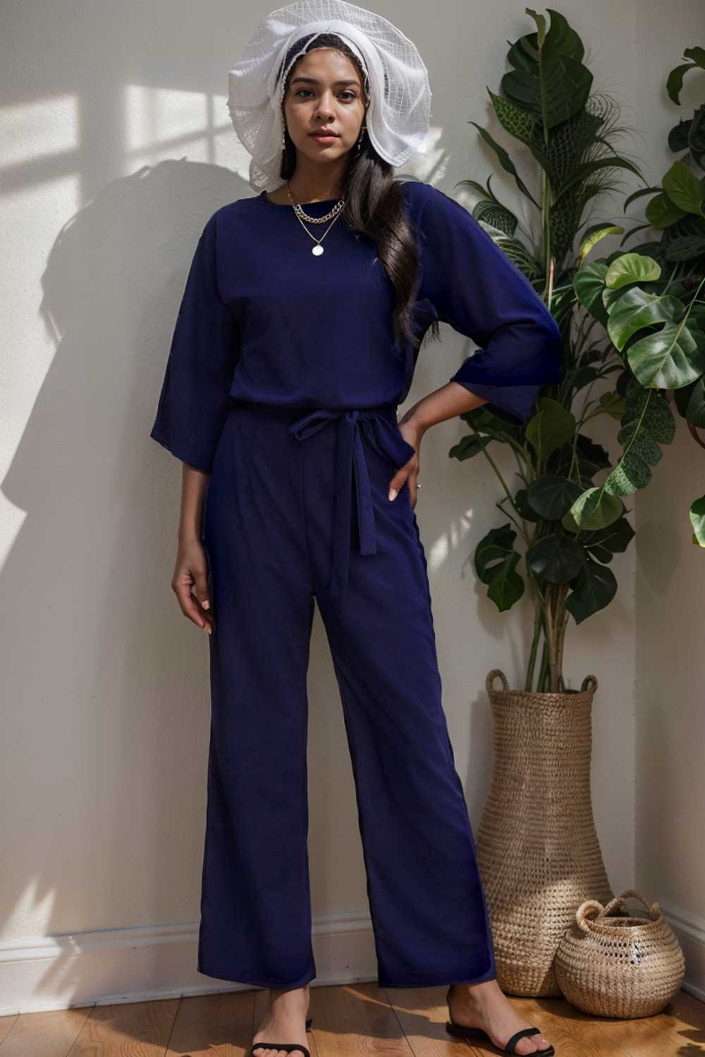 solid color one shoulder short sleeve jumpsuit 105008