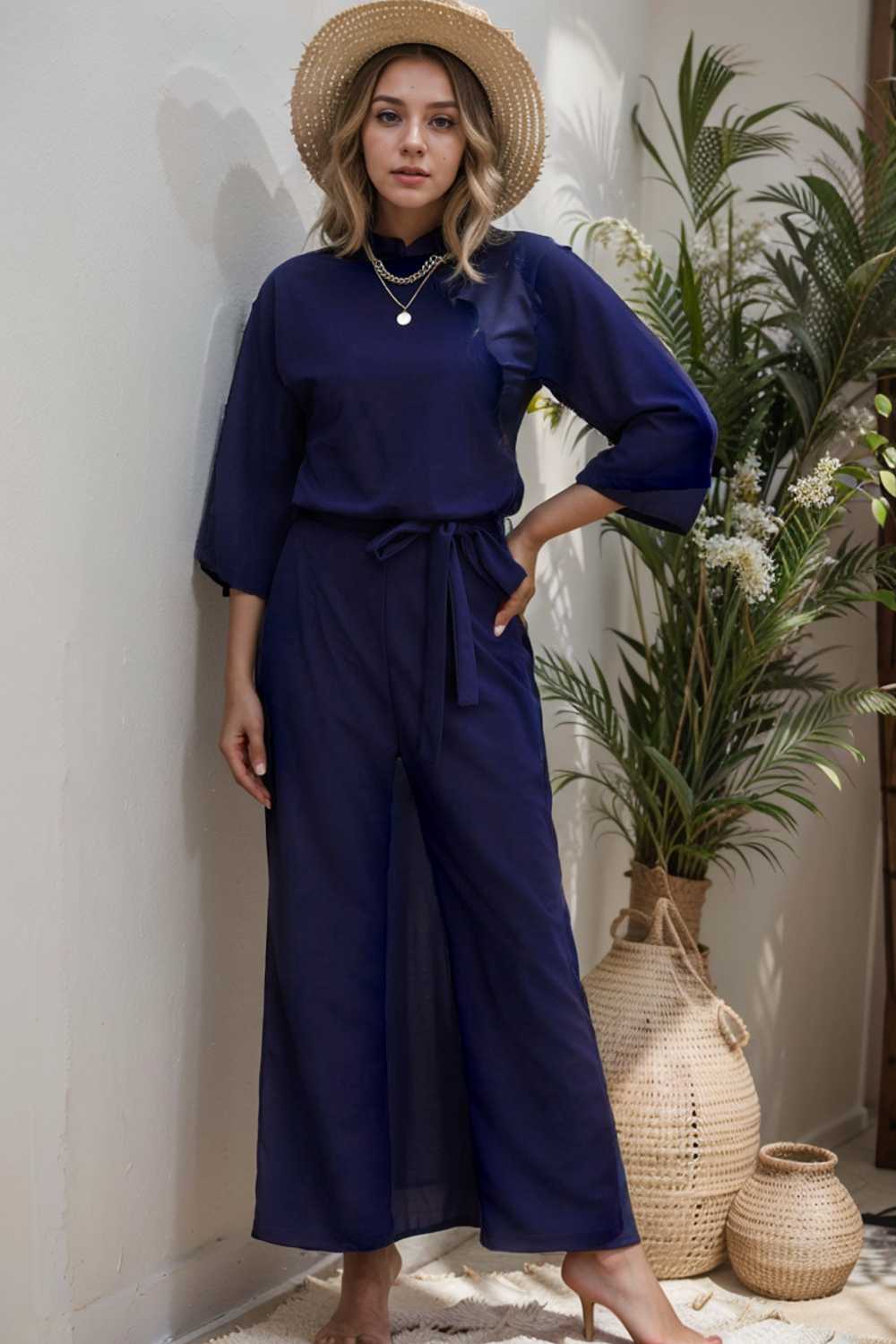 solid color one shoulder short sleeve jumpsuit 105007