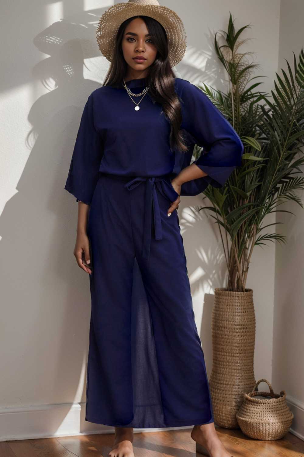 solid color one shoulder short sleeve jumpsuit 110171