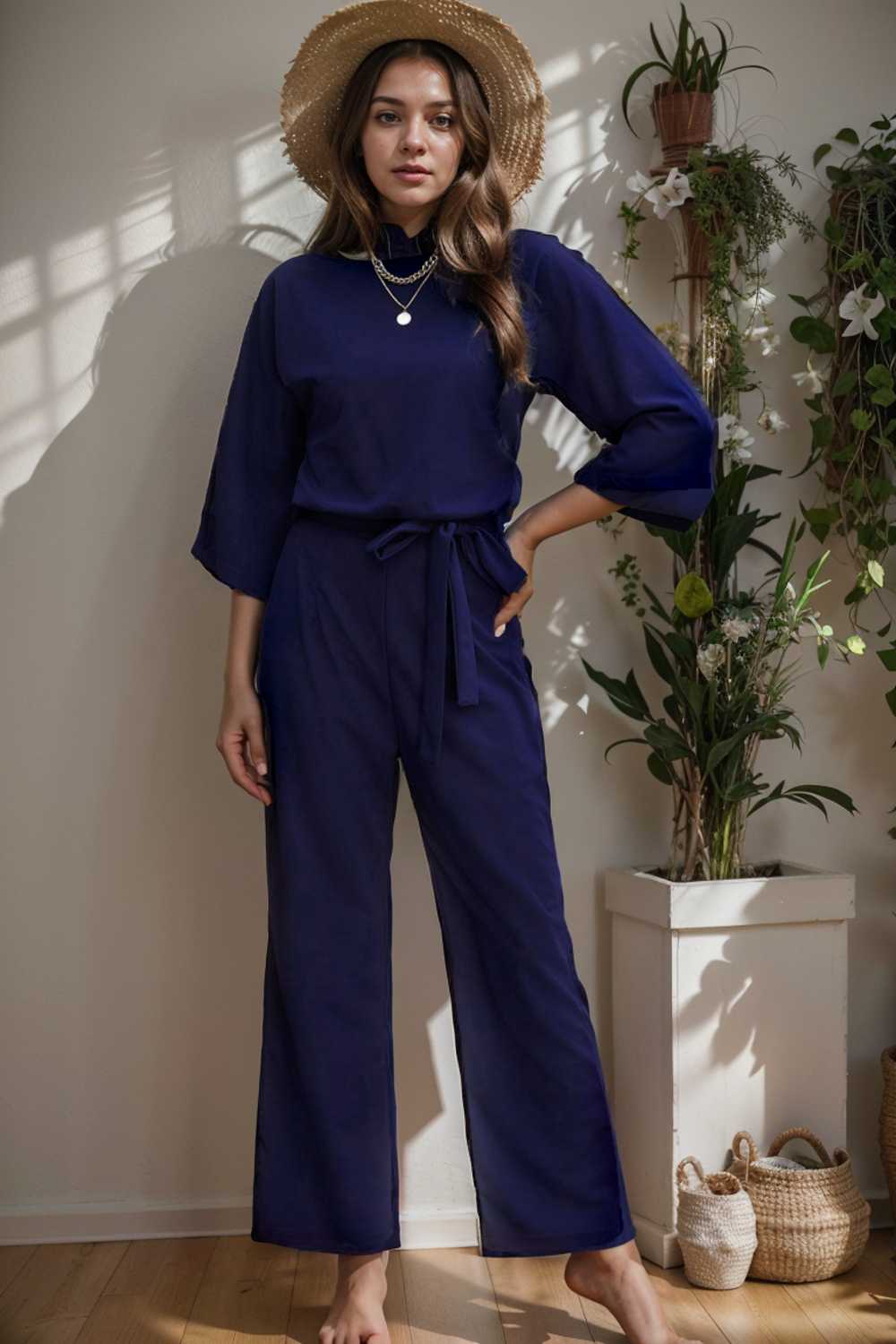 solid color one shoulder short sleeve jumpsuit 105006