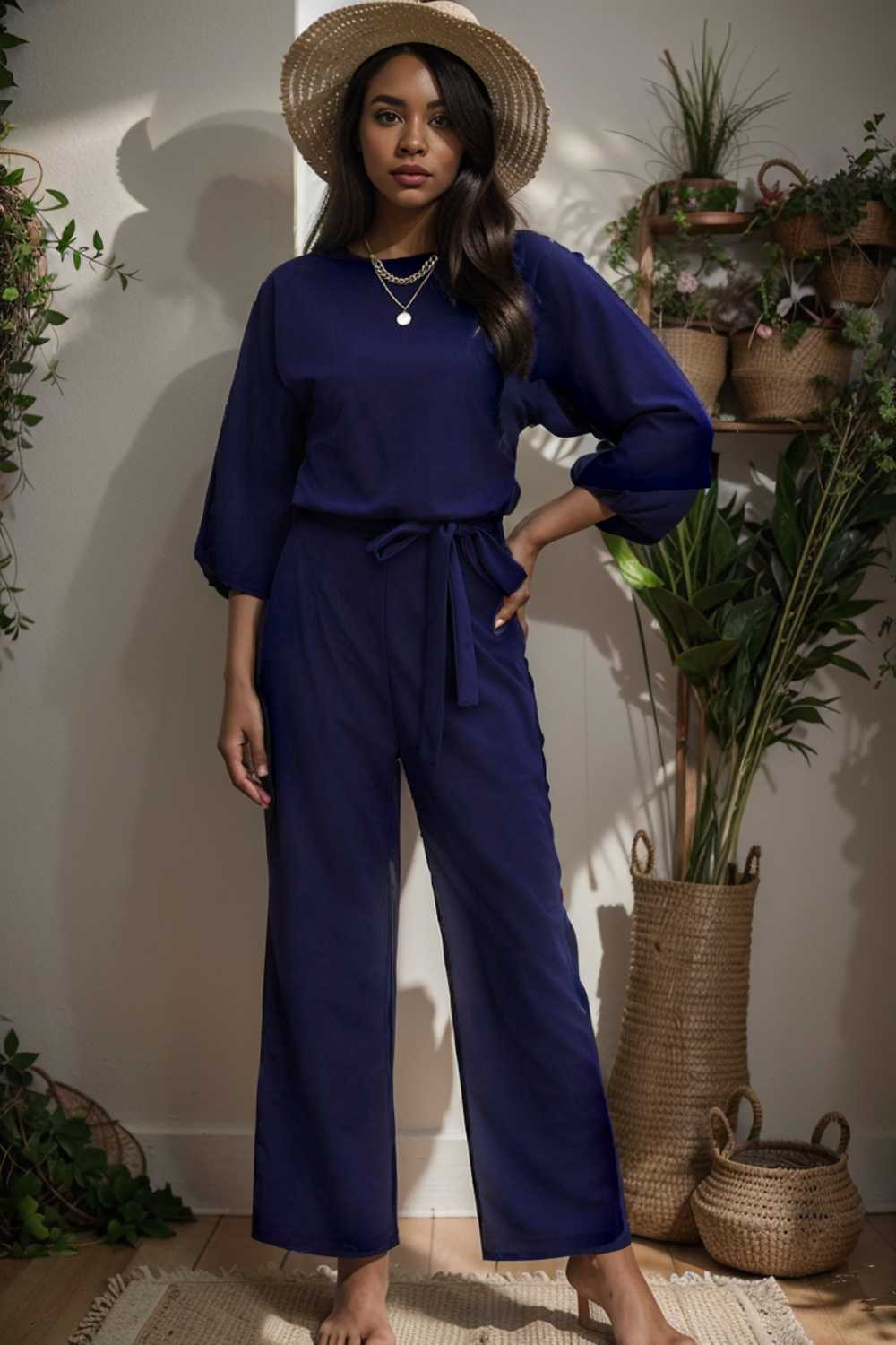 solid color one shoulder short sleeve jumpsuit 110162