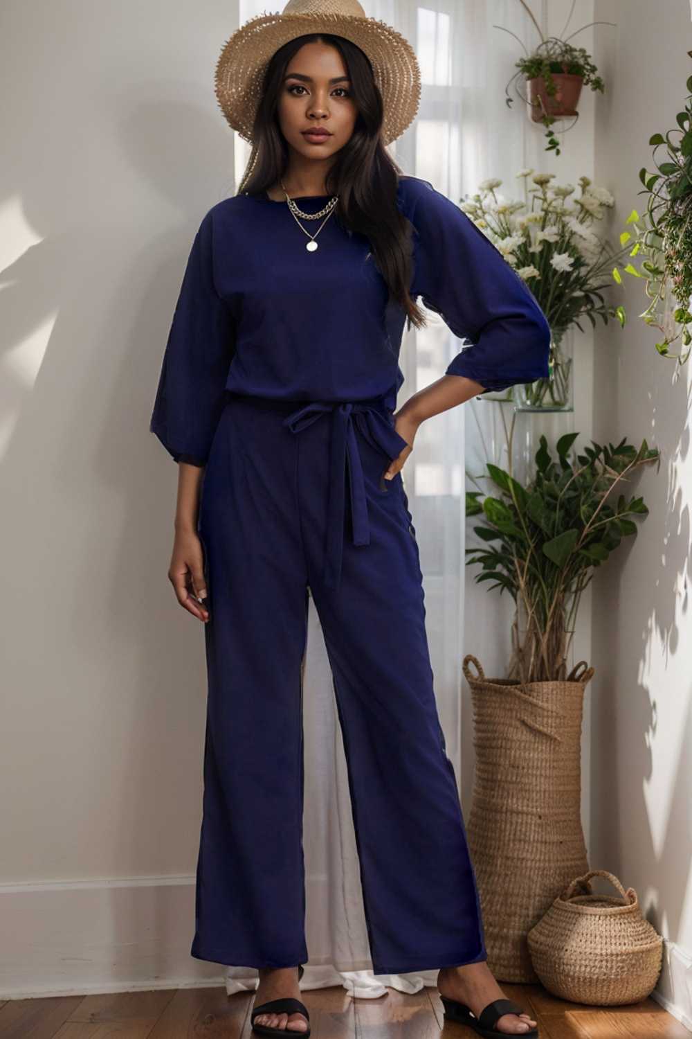 solid color one shoulder short sleeve jumpsuit 110160