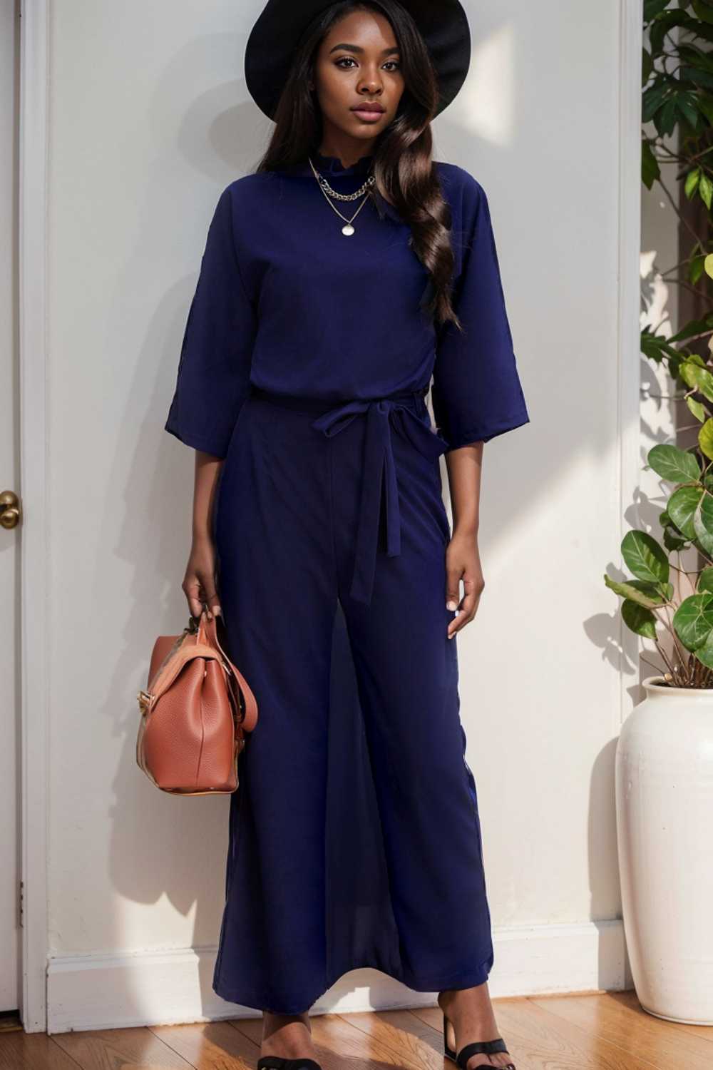 solid color one shoulder short sleeve jumpsuit 108442