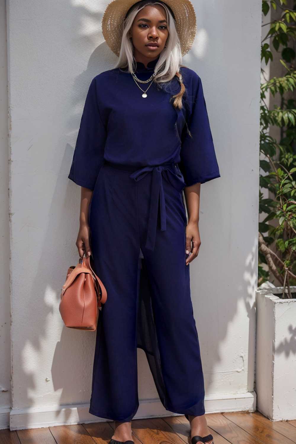 solid color one shoulder short sleeve jumpsuit 110156