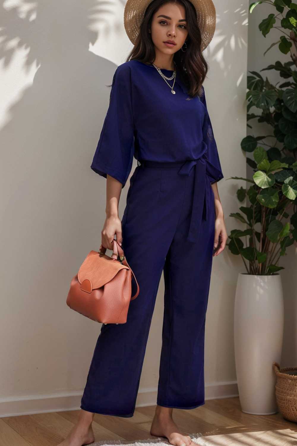 solid color one shoulder short sleeve jumpsuit 111009
