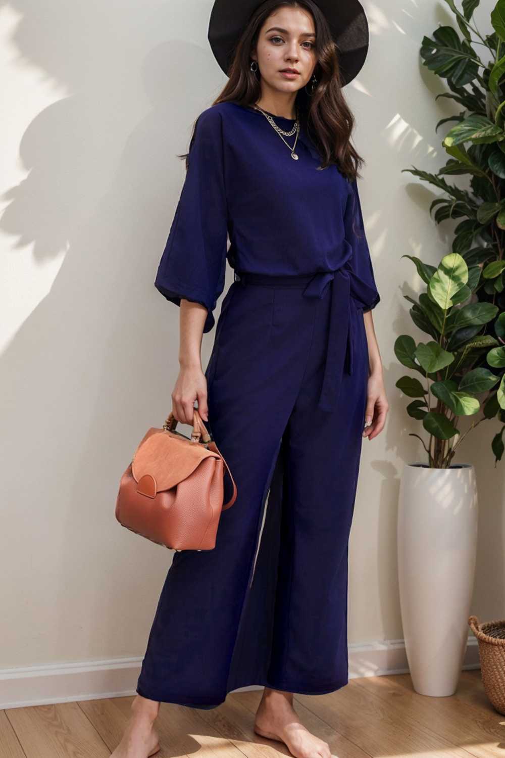 solid color one shoulder short sleeve jumpsuit 104994
