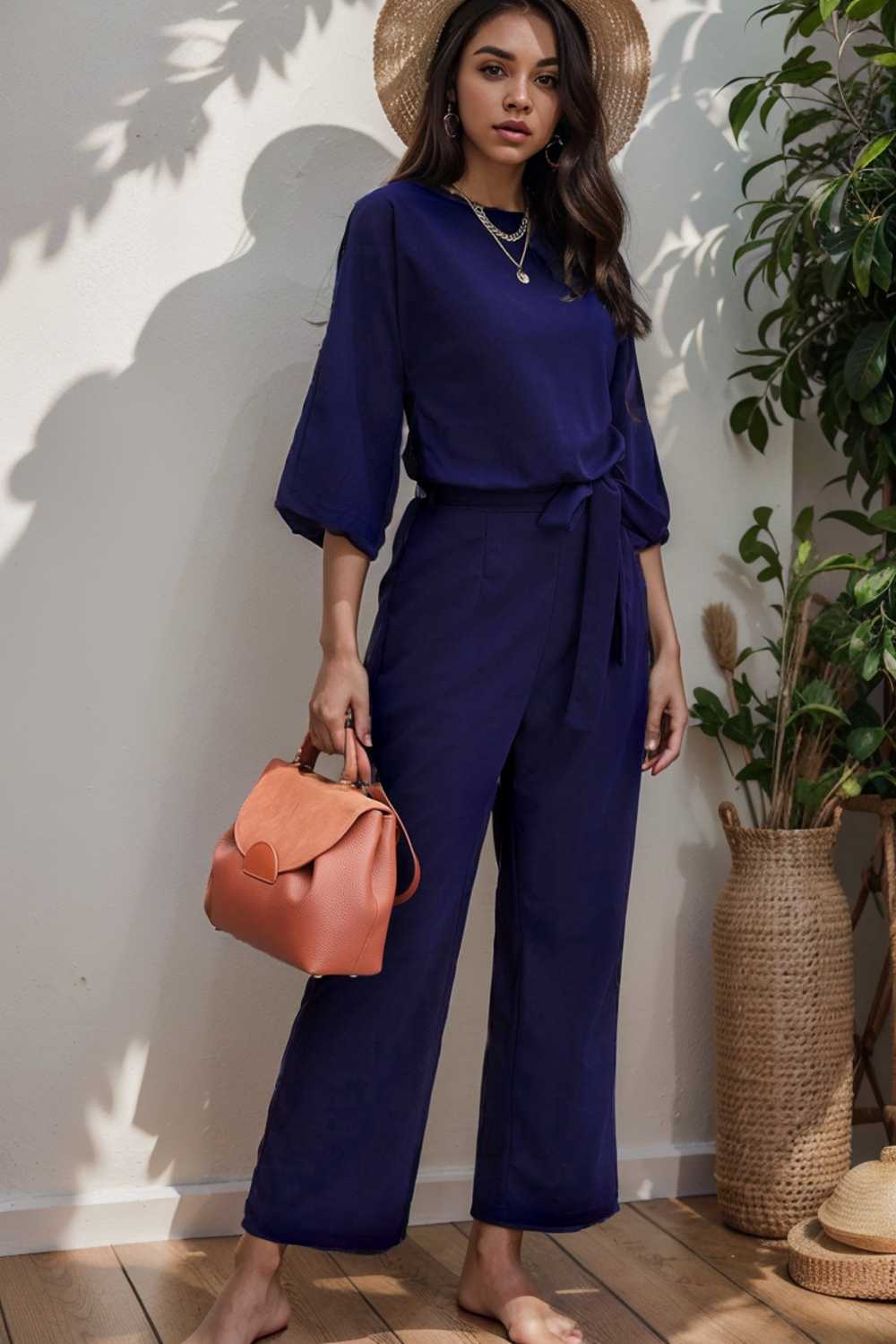 solid color one shoulder short sleeve jumpsuit 110125