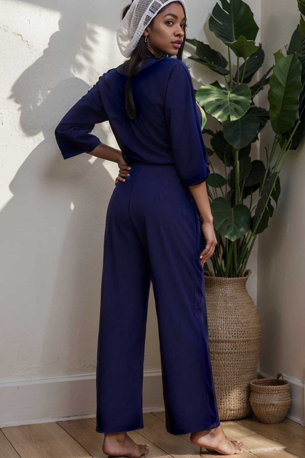 solid color one shoulder short sleeve jumpsuit 111076