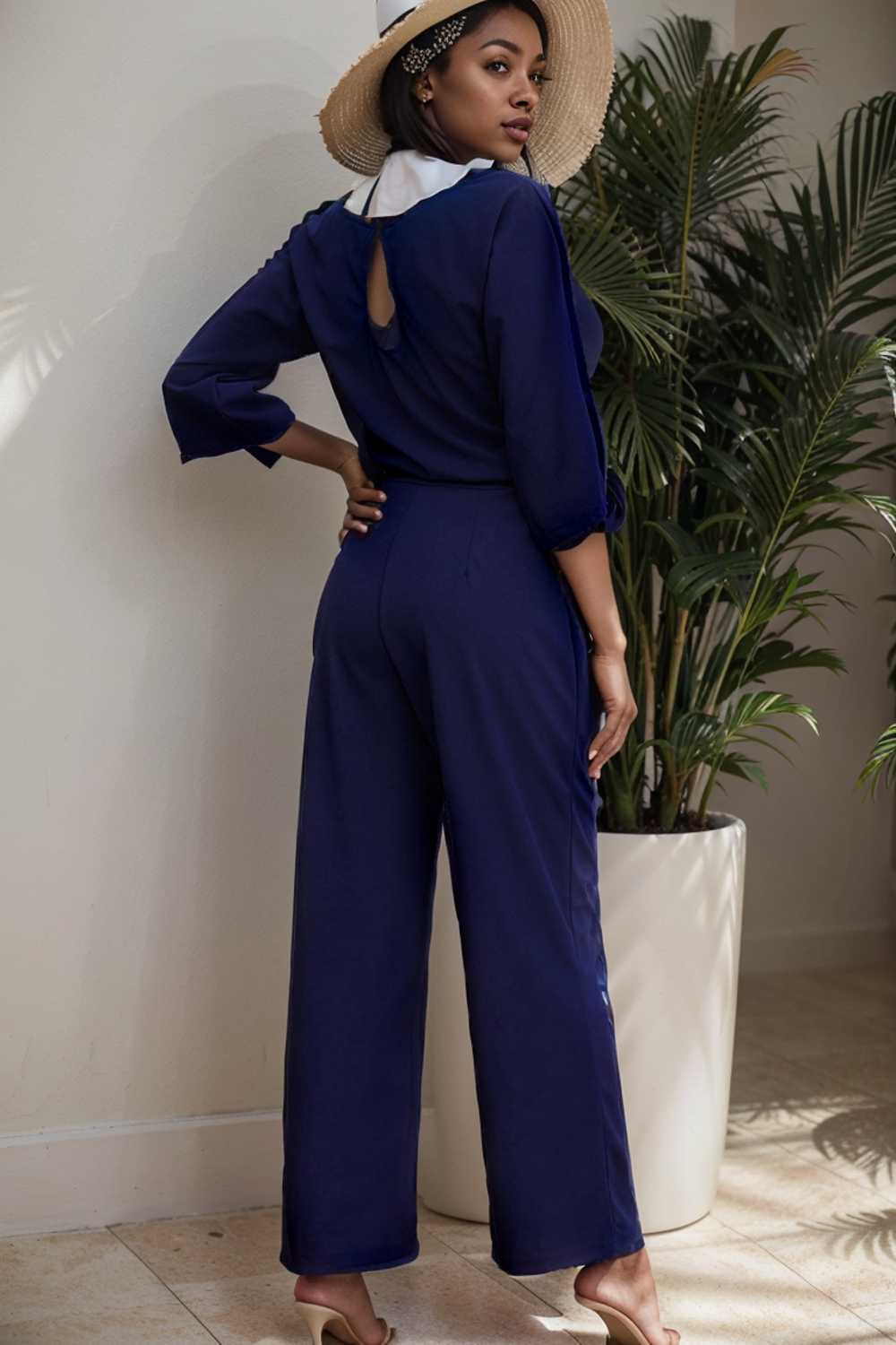 solid color one shoulder short sleeve jumpsuit 108441
