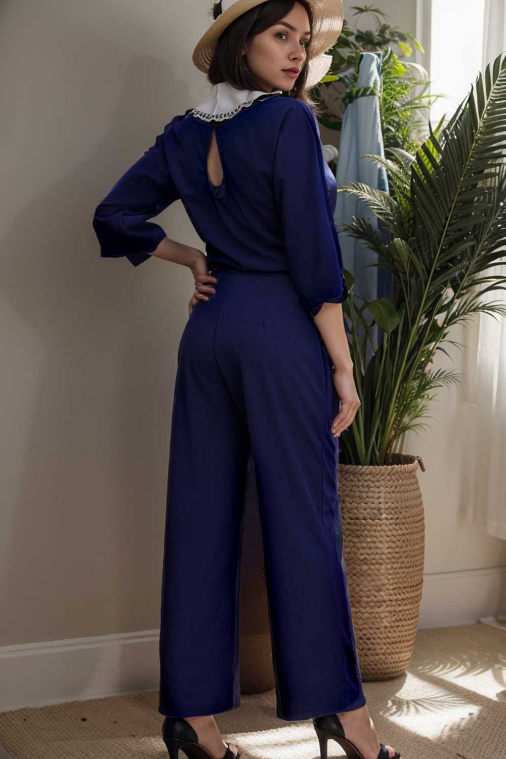 solid color one shoulder short sleeve jumpsuit 108440