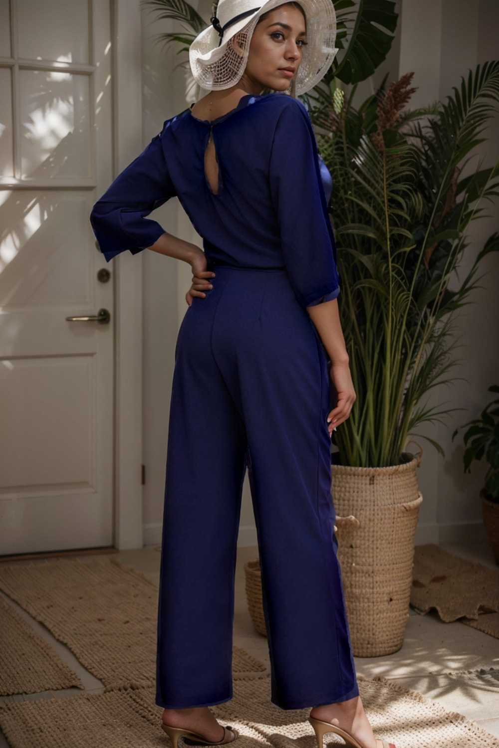 solid color one shoulder short sleeve jumpsuit 104986