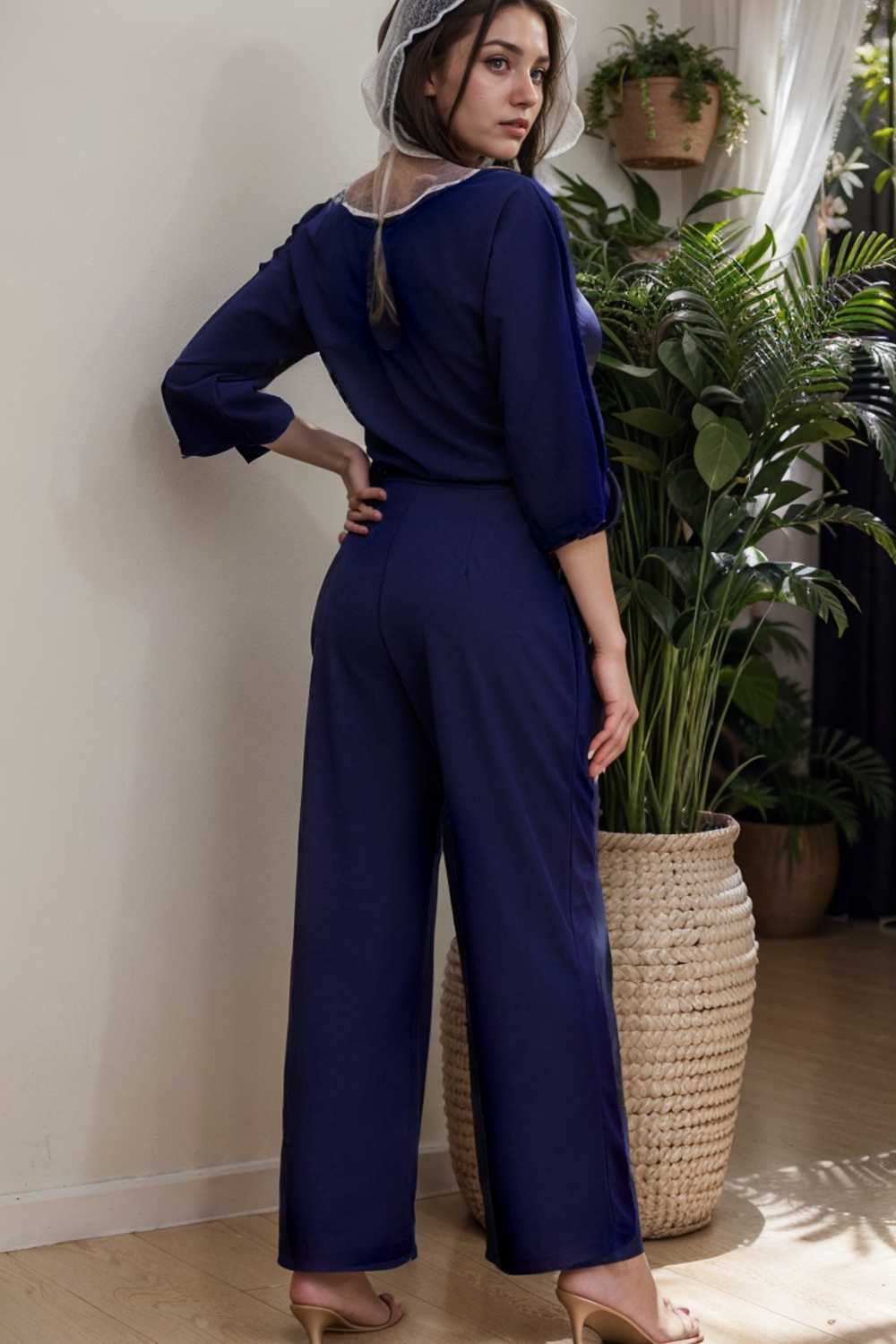 solid color one shoulder short sleeve jumpsuit 104985