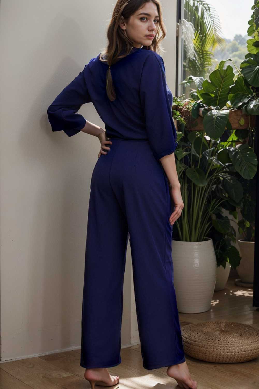 solid color one shoulder short sleeve jumpsuit 104984