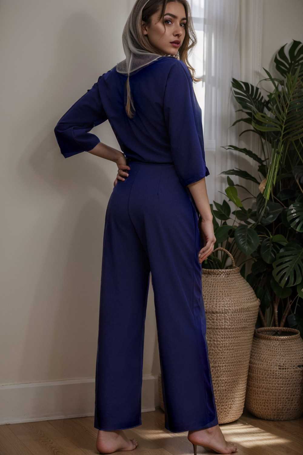 solid color one shoulder short sleeve jumpsuit 112207
