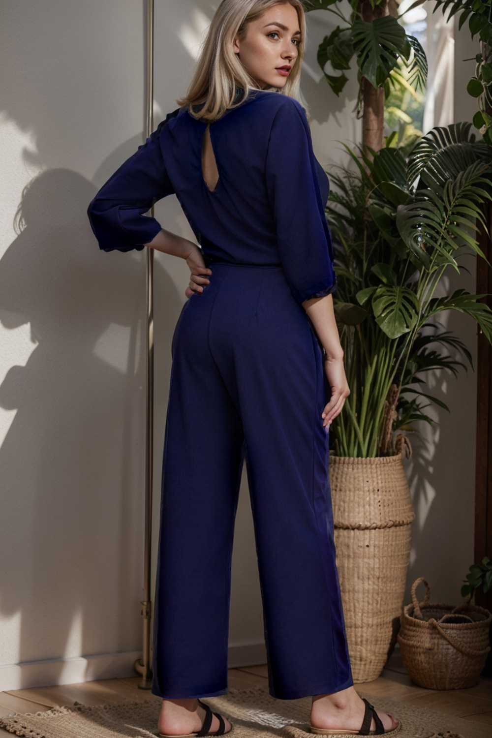 solid color one shoulder short sleeve jumpsuit 112205