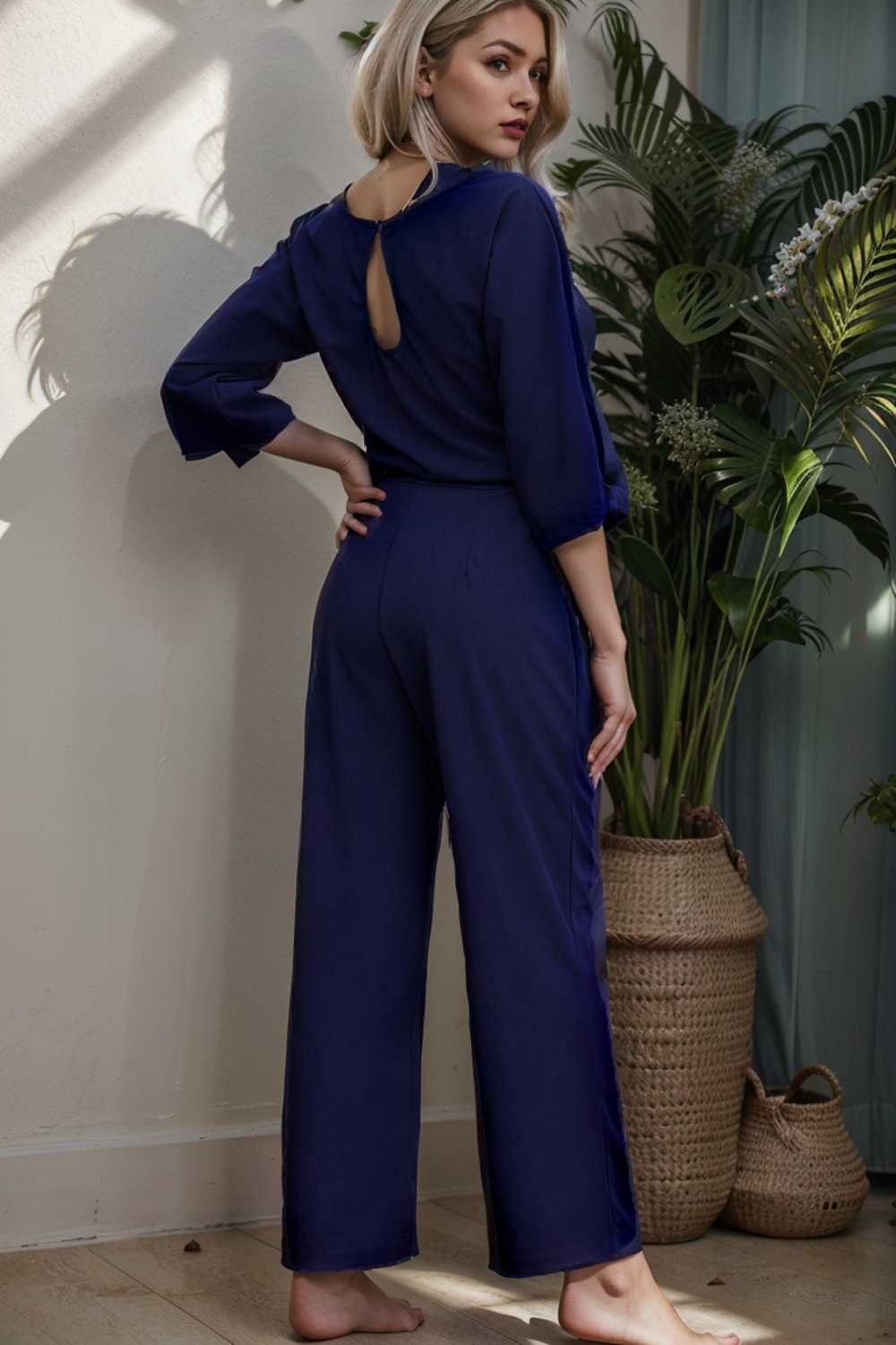 solid color one shoulder short sleeve jumpsuit 112204
