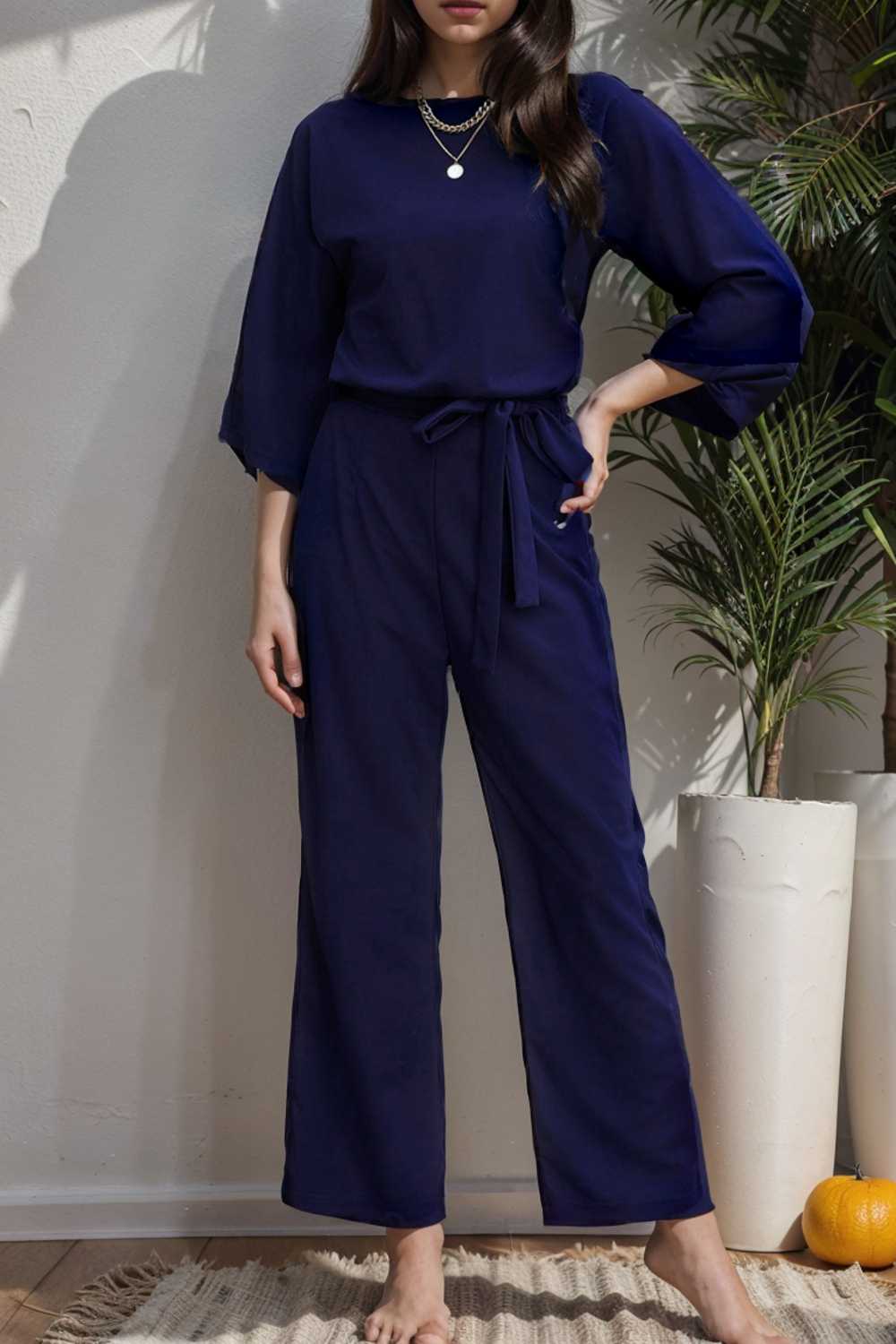 solid color one shoulder short sleeve jumpsuit 112200