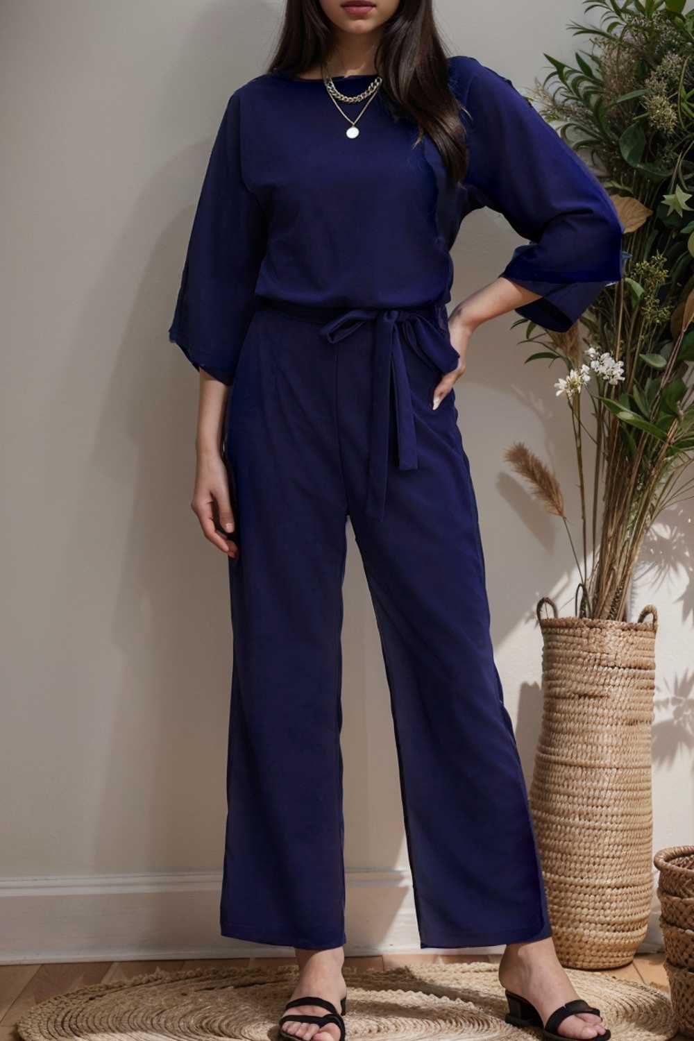 solid color one shoulder short sleeve jumpsuit 111074