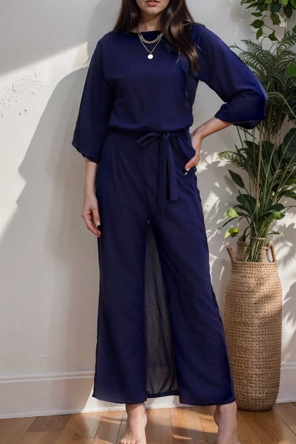 solid color one shoulder short sleeve jumpsuit 104983