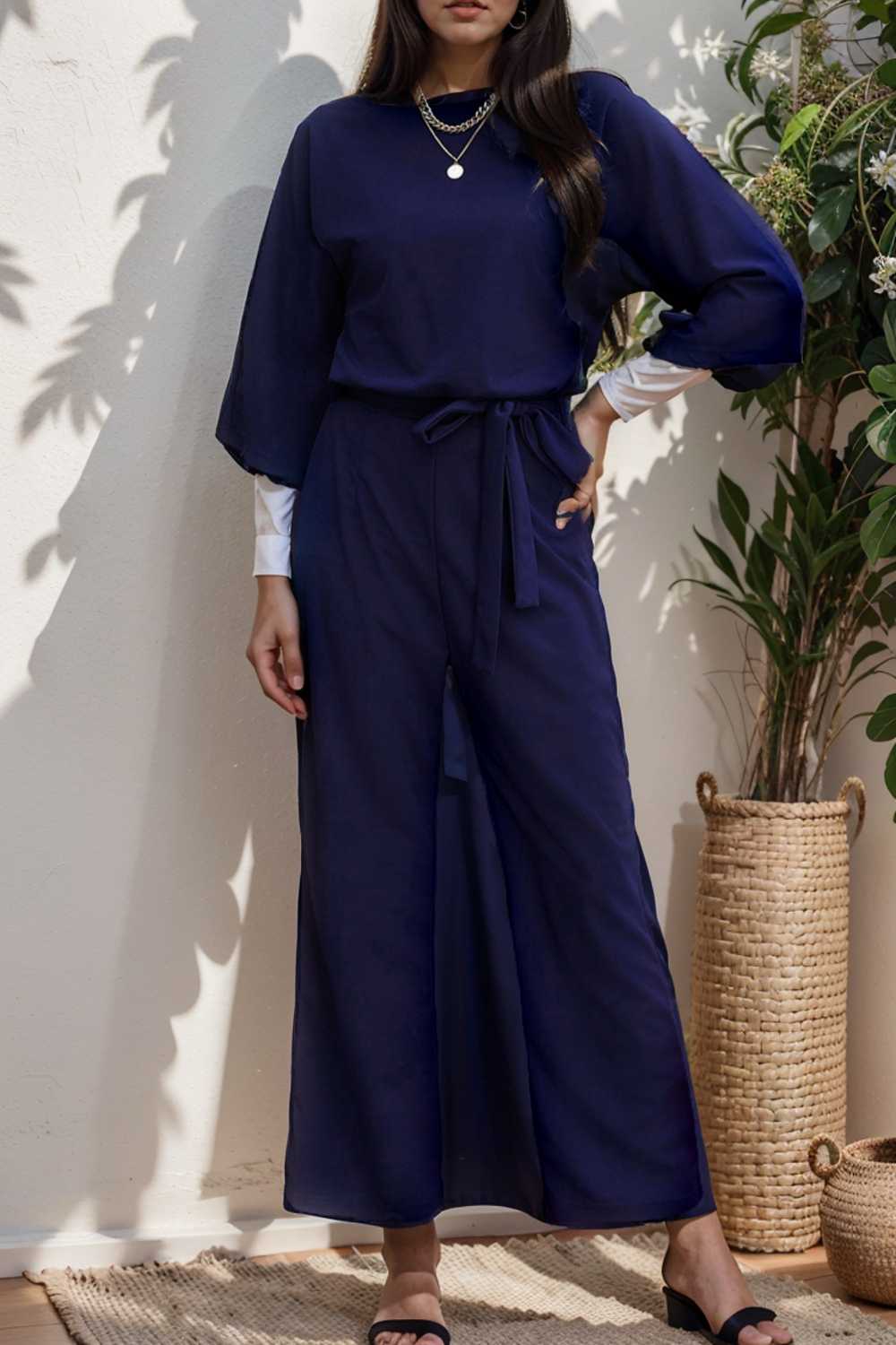 solid color one shoulder short sleeve jumpsuit 104982