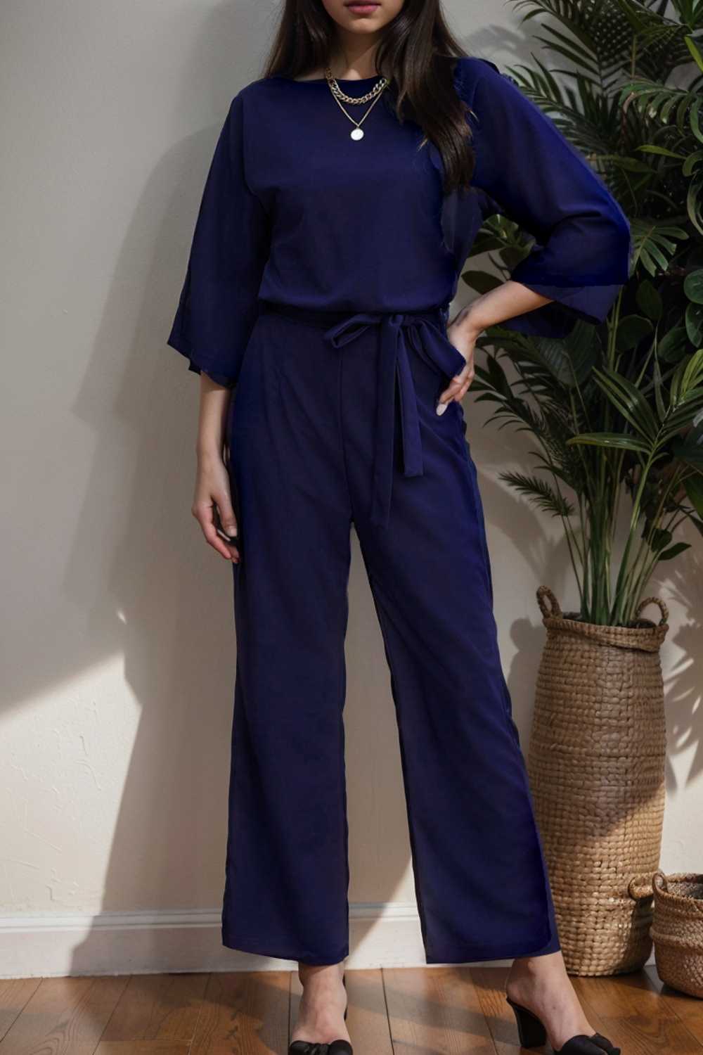 solid color one shoulder short sleeve jumpsuit 112199