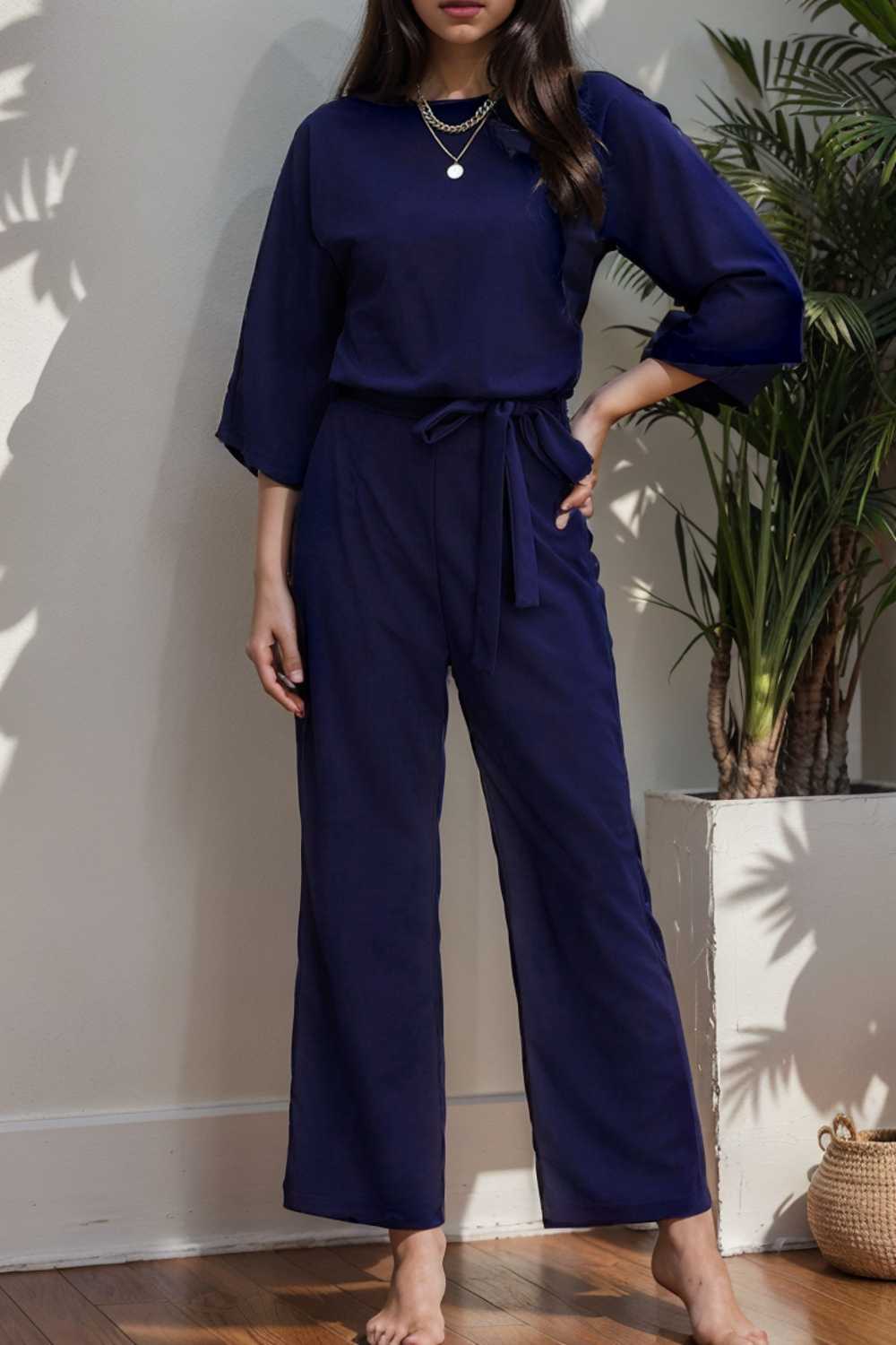solid color one shoulder short sleeve jumpsuit 112198
