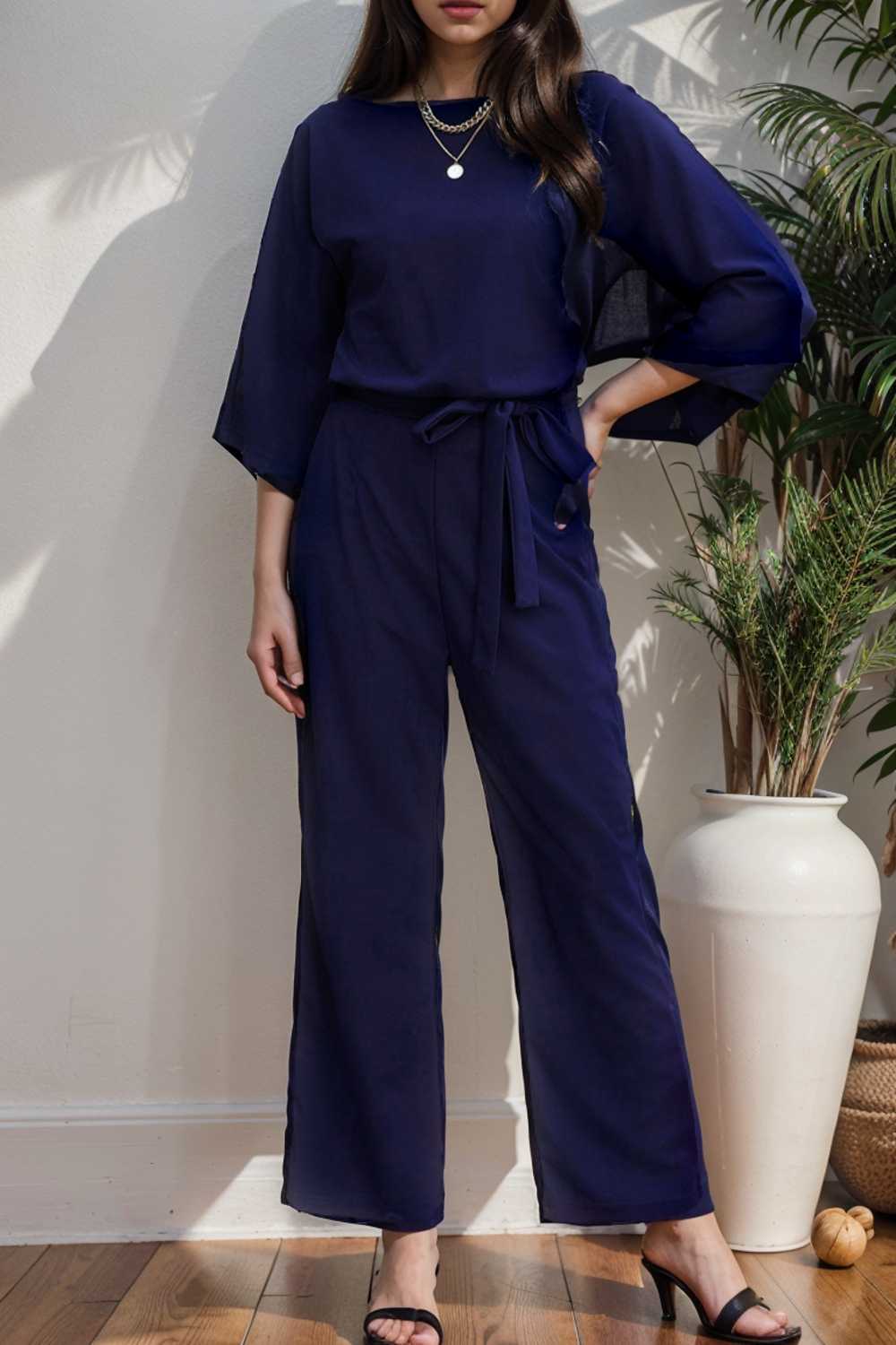 solid color one shoulder short sleeve jumpsuit 112197