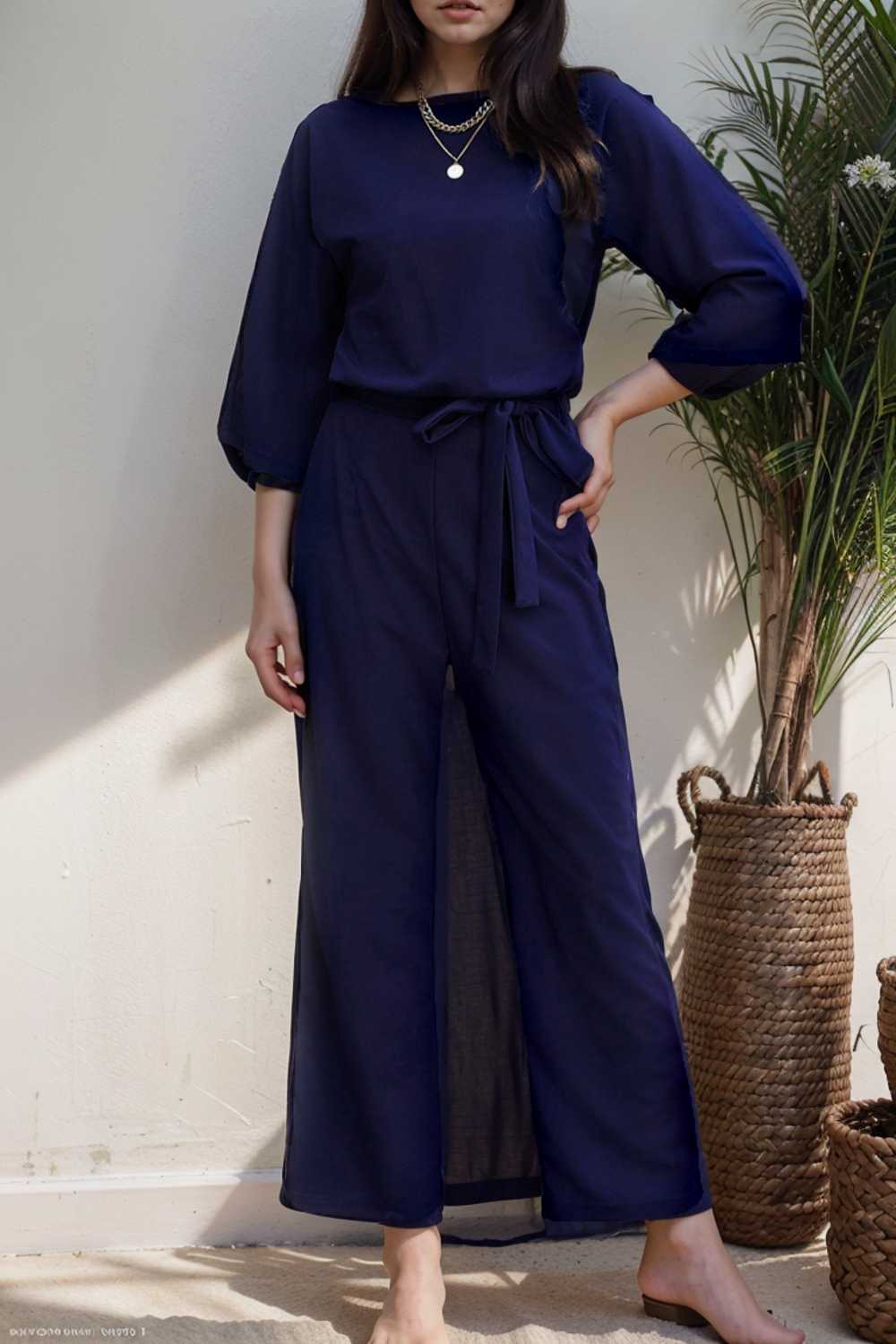 solid color one shoulder short sleeve jumpsuit 104980