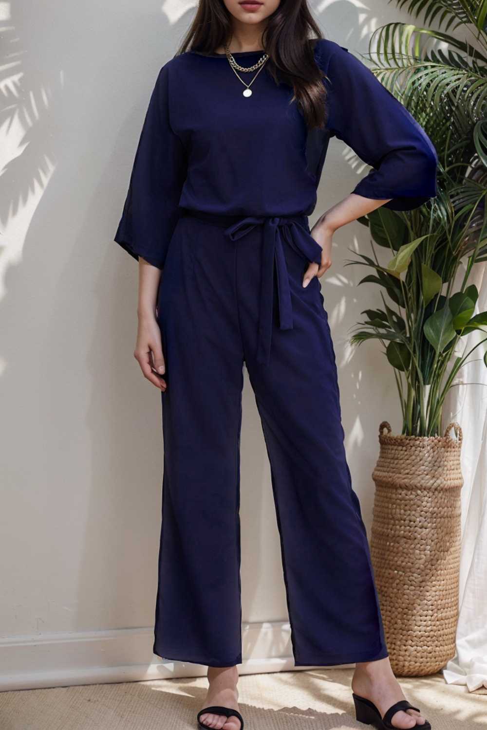 solid color one shoulder short sleeve jumpsuit 111071