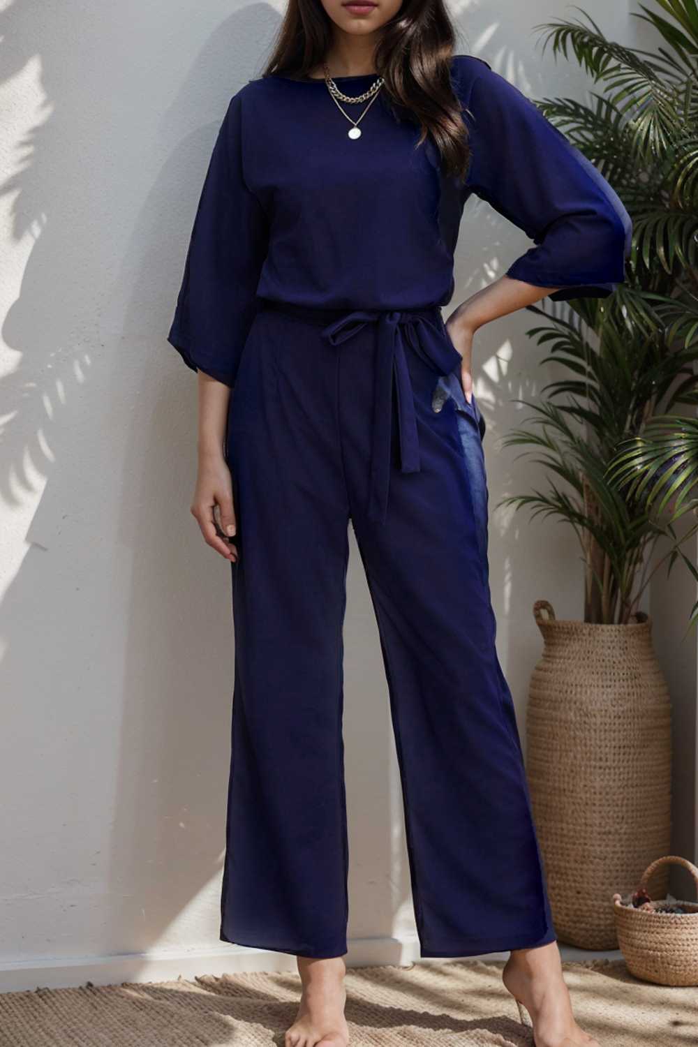solid color one shoulder short sleeve jumpsuit 111070