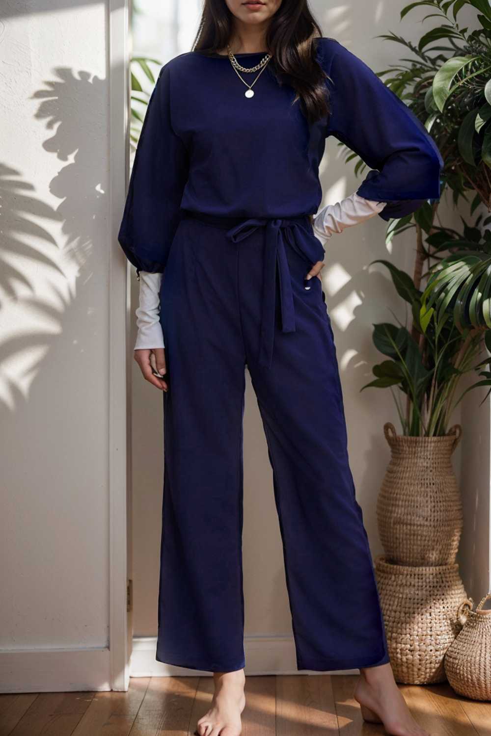 solid color one shoulder short sleeve jumpsuit 104977
